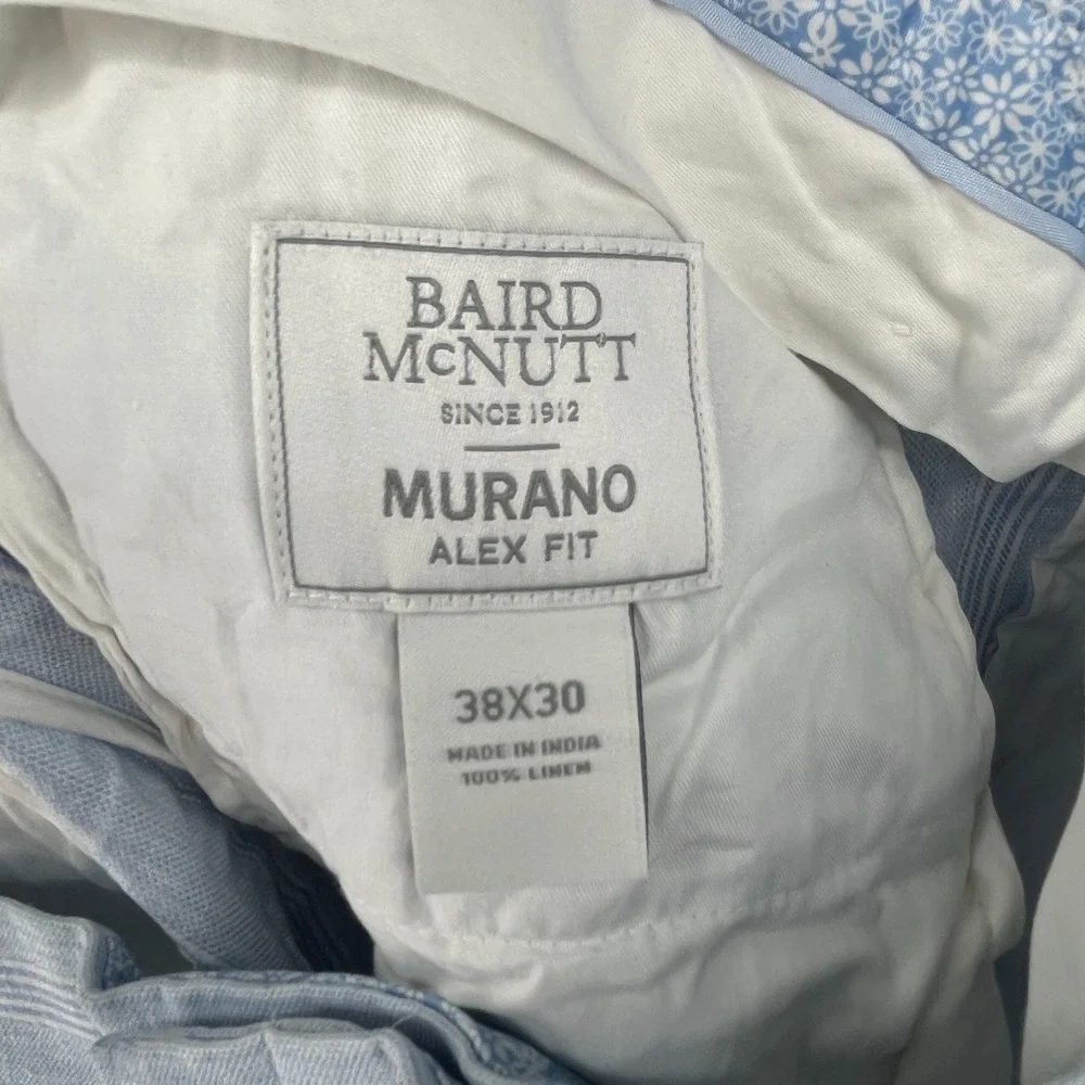 Murano Baird McNutt Linen Pants Mens 38x30 (Fits 36x29) Blue Striped Chino EUC